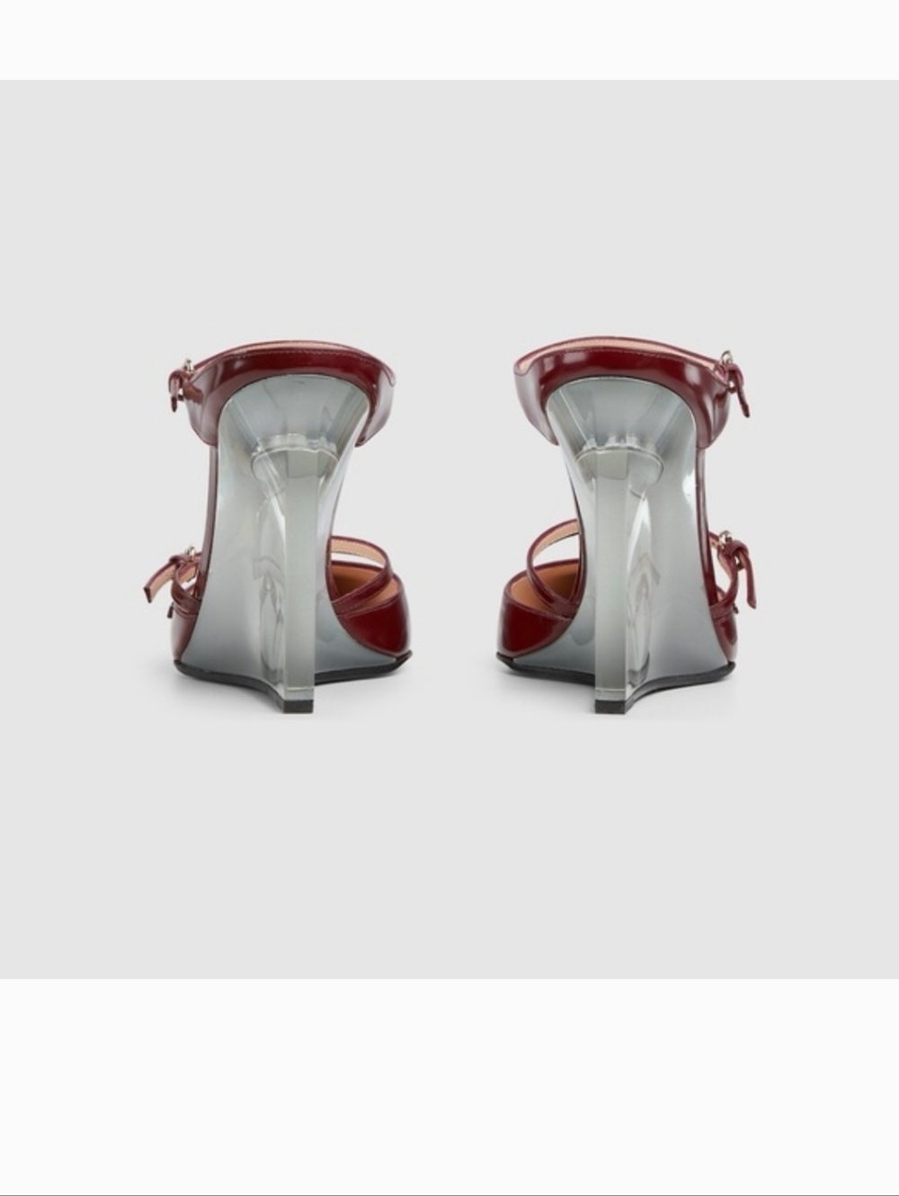 Gucci Burgundy Patent Leather Dual-Strap Wedge with Mirrored Heel - Picture 4 of 6